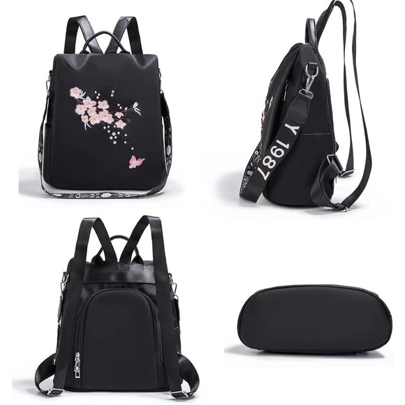 ? Women Black Mini fashion Backpack Nylon Embroidery Anti-theft Shoulder Bag main image 6